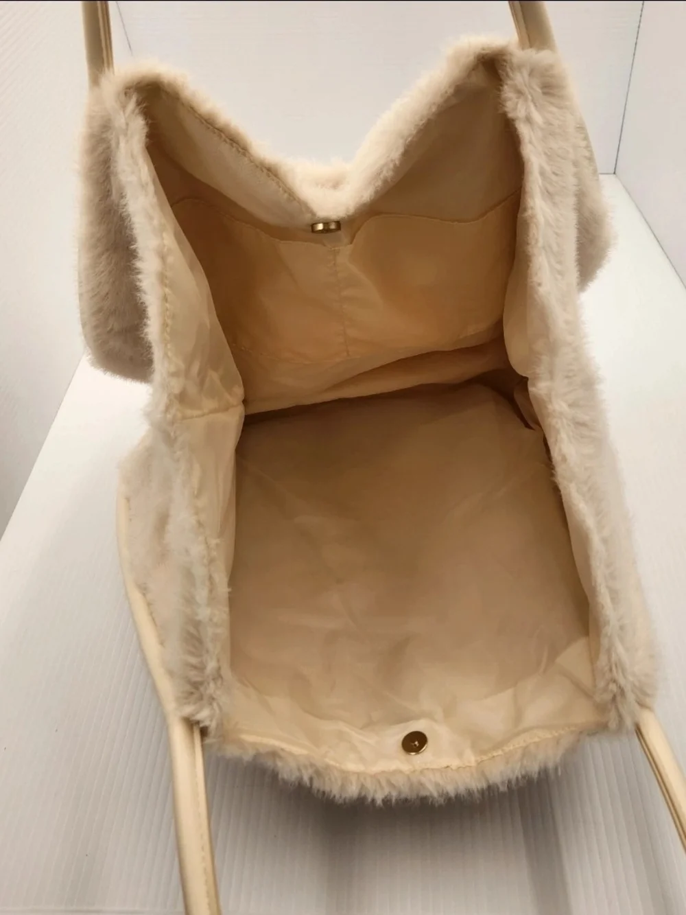 Victoria's Secret Cream Faux-Fur Tote with Gold Accent